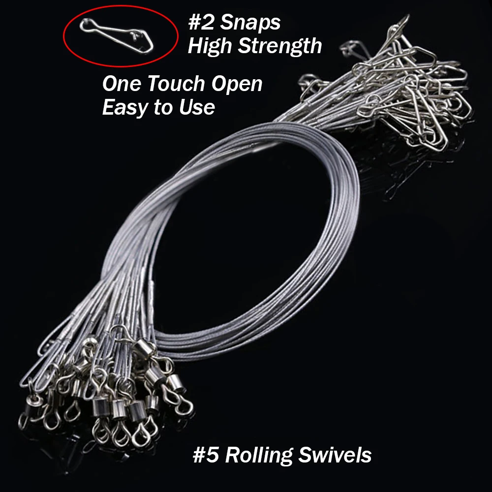 24Pcs Anti Bite Fishing Line Steel Wire Leader With Swivel Double-Lock Snap Accessory Lead Core Leash 25cm 15kg/35lb 4