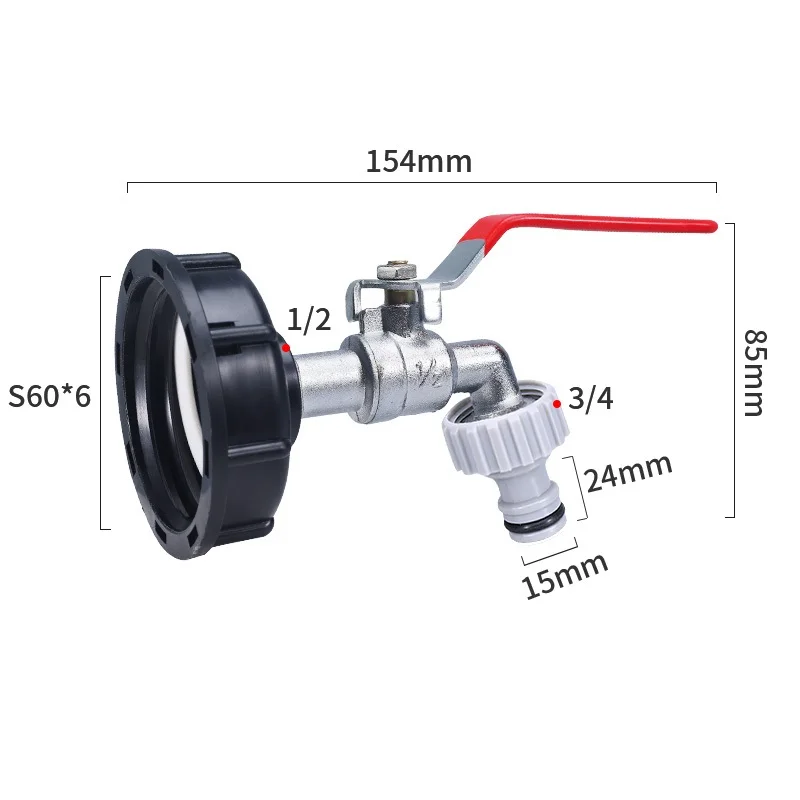 Durable IBC Tank Tap Adapter S60*6 Coarse Thread to 1/2'' 3/4'' water Connector Replacement Valve Fitting 