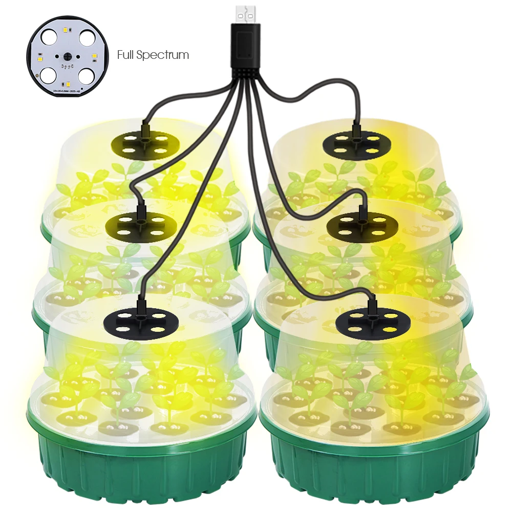 Seed Starter Tray with Full Spectrum LED Grow Warm Light 14-Cell Round Box with Humidity Domes Plant Indoor Nursery Germination