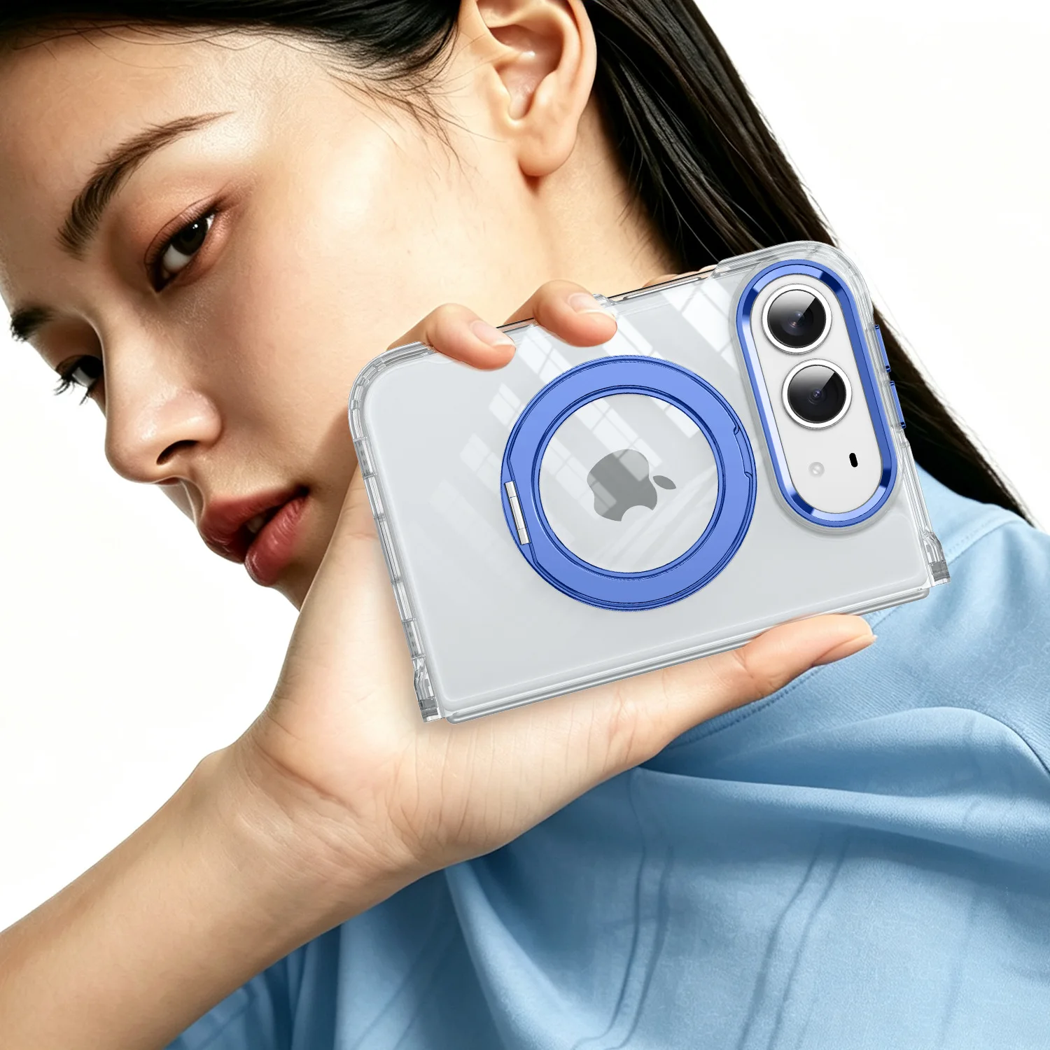 Rotating Magnetic Kickstand Clear Phone Case with Shockproof Protection