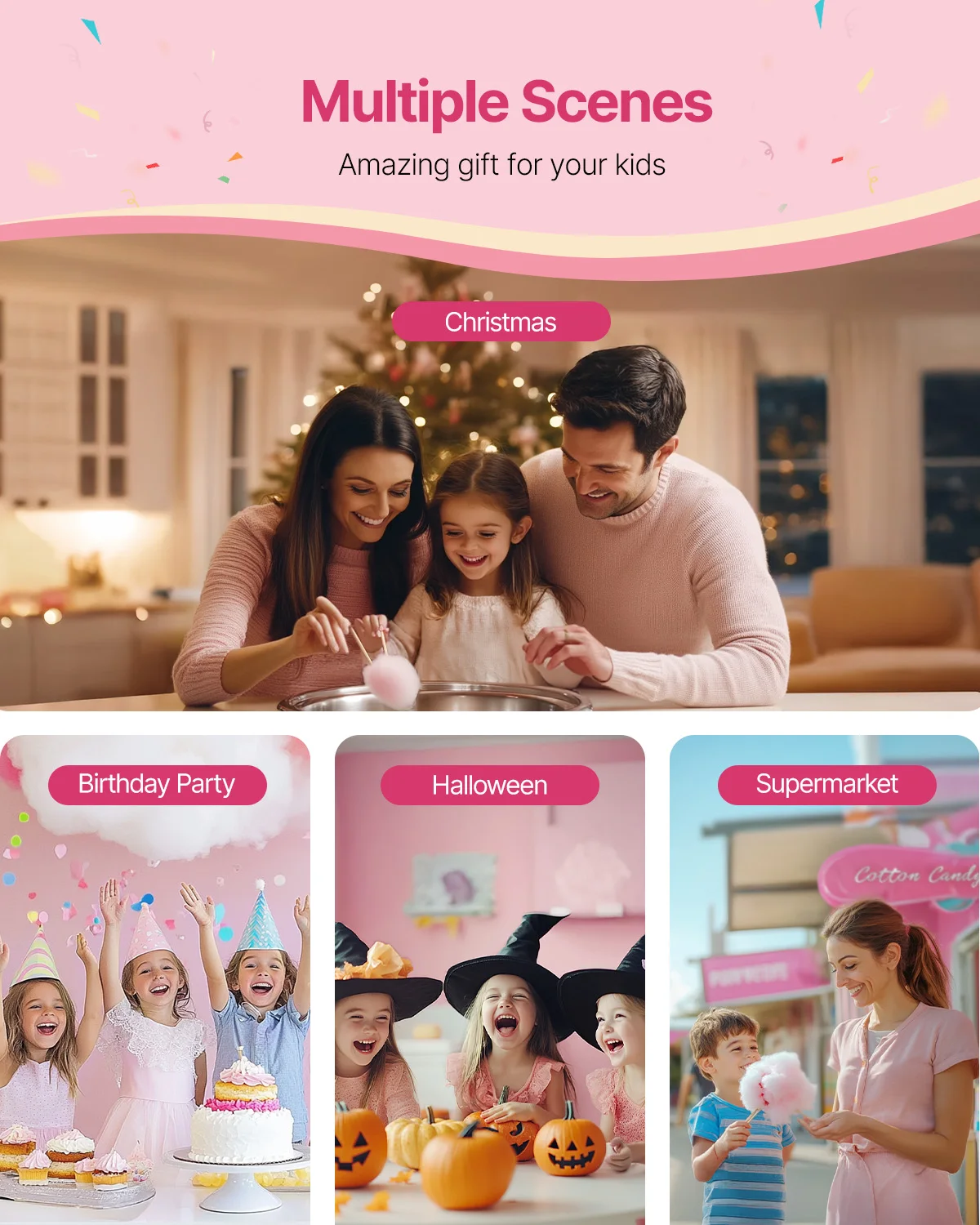 Stainless Steel Commercial Cotton Candy Machine Pink