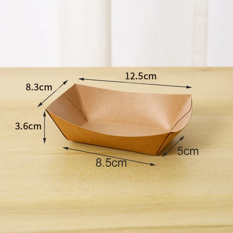 100 PCS Of Kraft Paper Transport Box Non Folding Disposable Kraft Paper Boat Box Barbecue French Fries Rice Cake Packaging