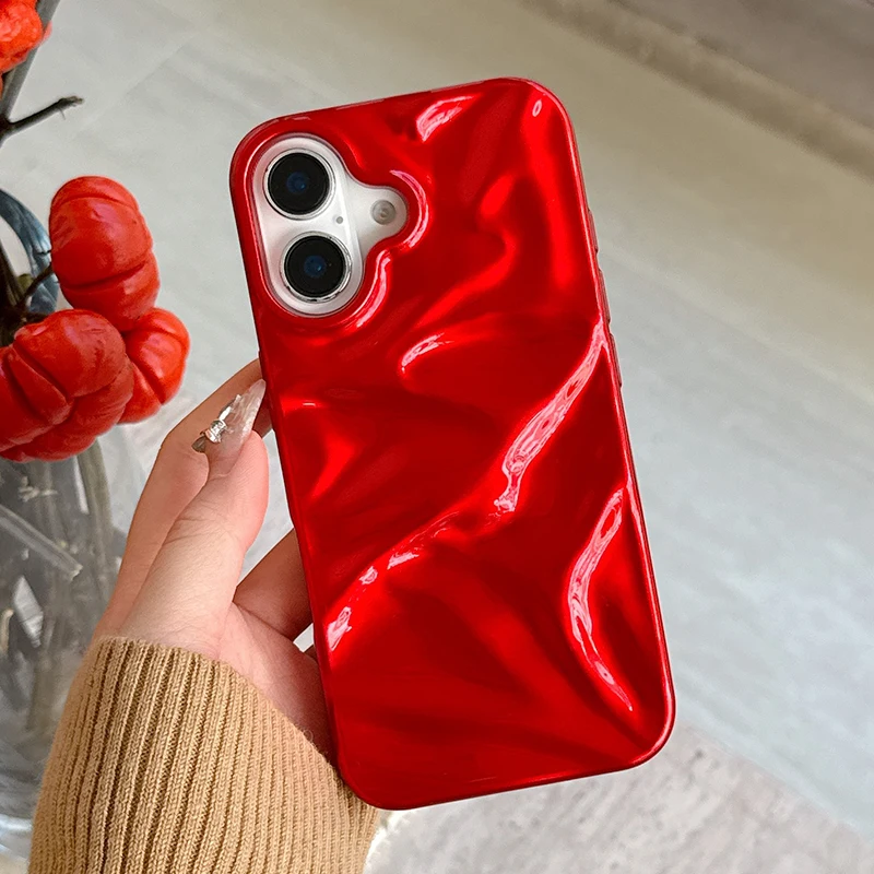 Red Glossy Irregular Wrinkle Soft Silicone Phone Case - Protective Back Cover