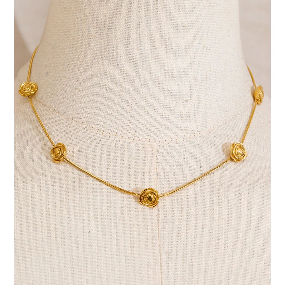 Yhpup Stainless Steel Flower Chain Collar Necklace for Women