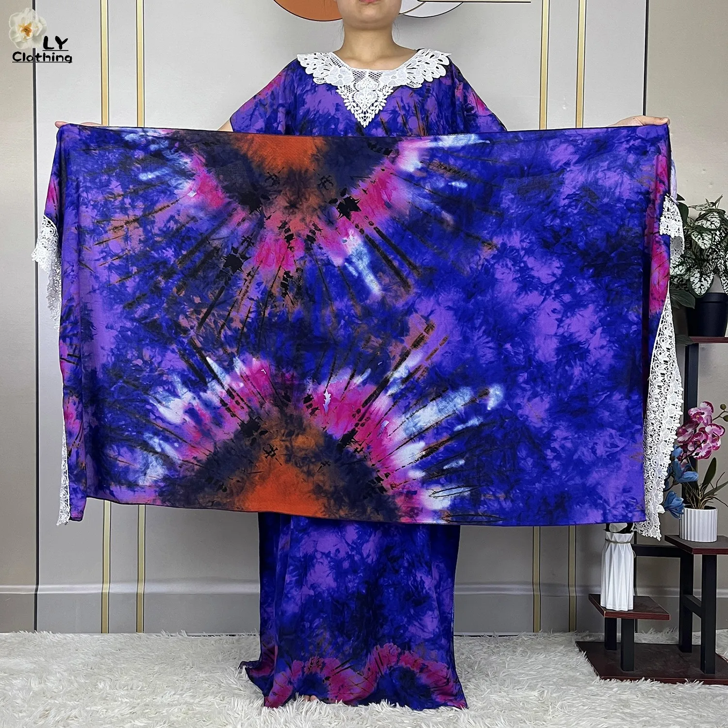 2023 Hot Selling New Abaya Short Sleeve Dress With Big Scarf African Muslim Kaftan Printed Cotton Loose Women Maxi Clothing