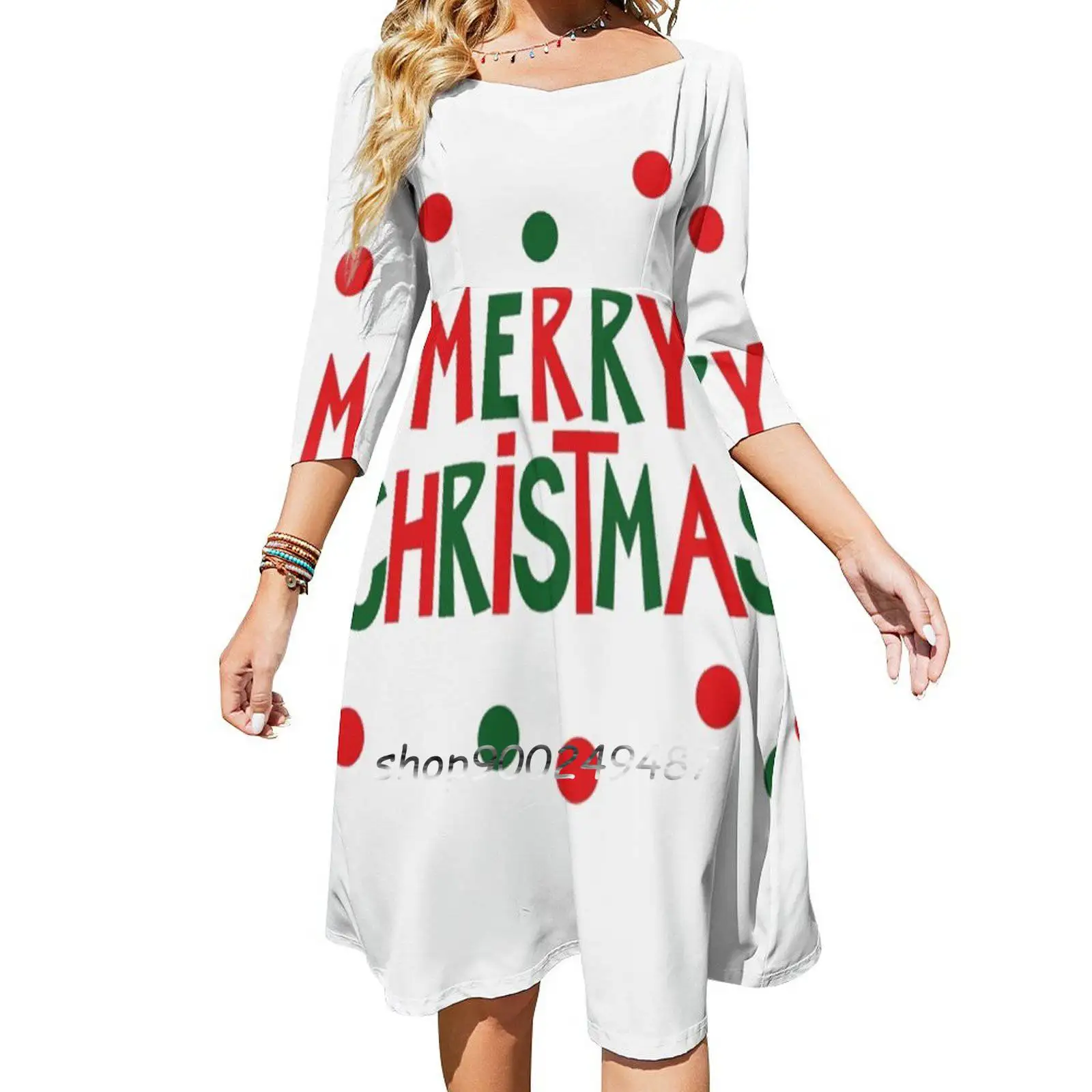 

Счастливого Рождества, расклешенное платье с узлом, модный дизайн, свободное платье большого размера, Рождество, июль года, Рождество