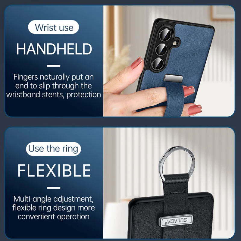 Premium PU Leather Finger Grip Strap Case - Business Edition