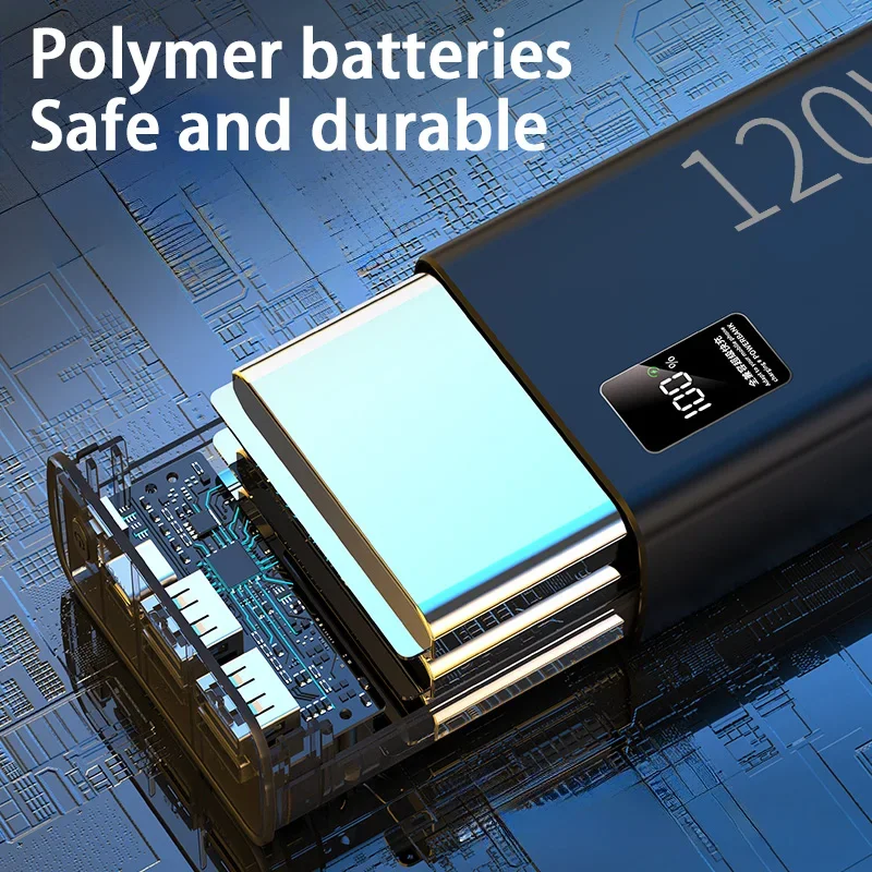 Lenovo 2024 100000mAh Large Capacity Power Bank 120W Fast Charging Powerbank Portable Battery Charger For iPhone Samsung Huawei