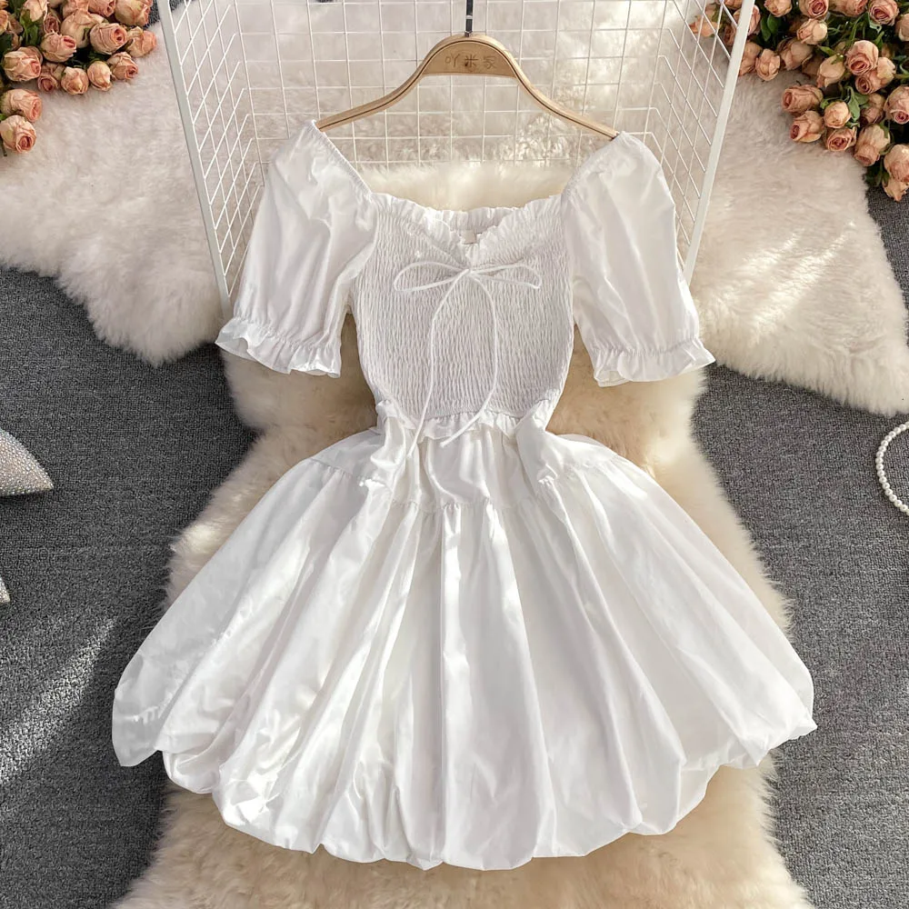 

Summer French Temperament White Square Neck Bubble Sleeve Waist Puffy Dress Doll Dress Foreign Style Age Reducing Princess Dress