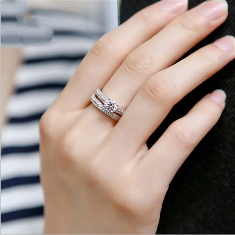 Rose Gold Silver Colors Rings for Women Metal Inlaid White Zicron Wedding Ring Engagement Jewelry wedding rings silver ring womens ring cubic zircon ring finger rings jewelry rings ring jewelry