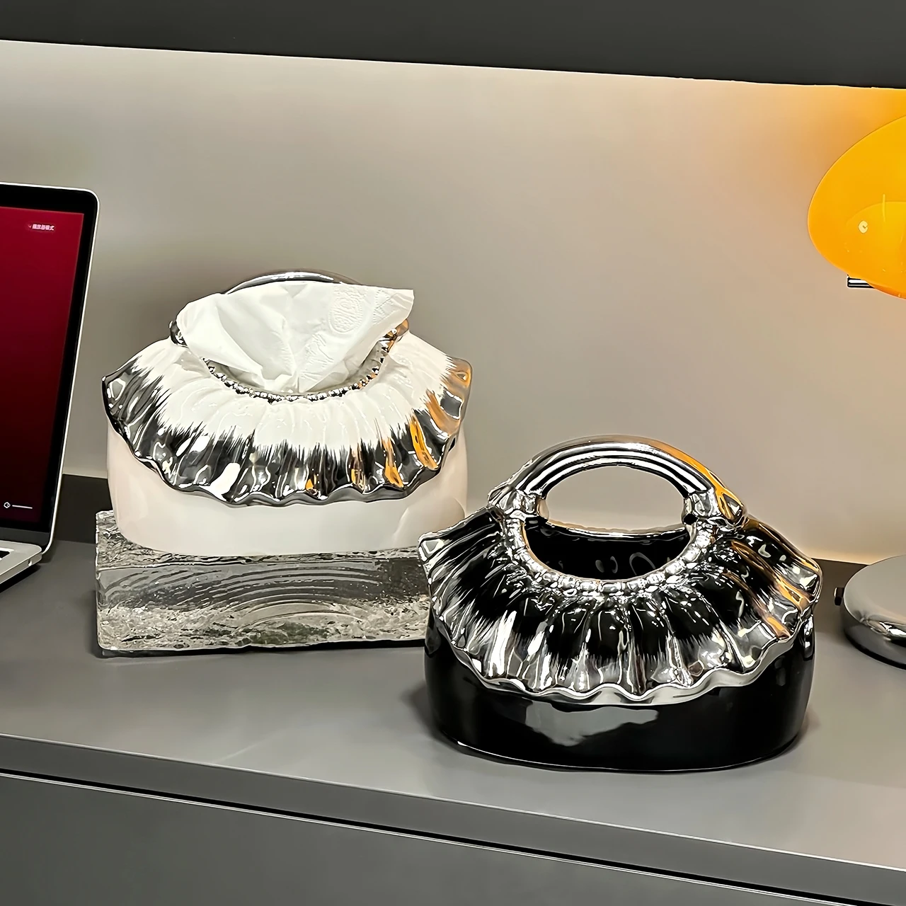 Creative Ceramic Shaped Tissue Boxes, Light Luxury Napkin Box, Home Living Room Bedroom Hotel Tea Table Desktop Decorations, 1Pc