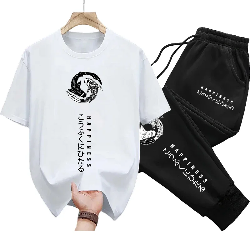 Mens Cotton Tee and Sweatpants Set for Spring Summer