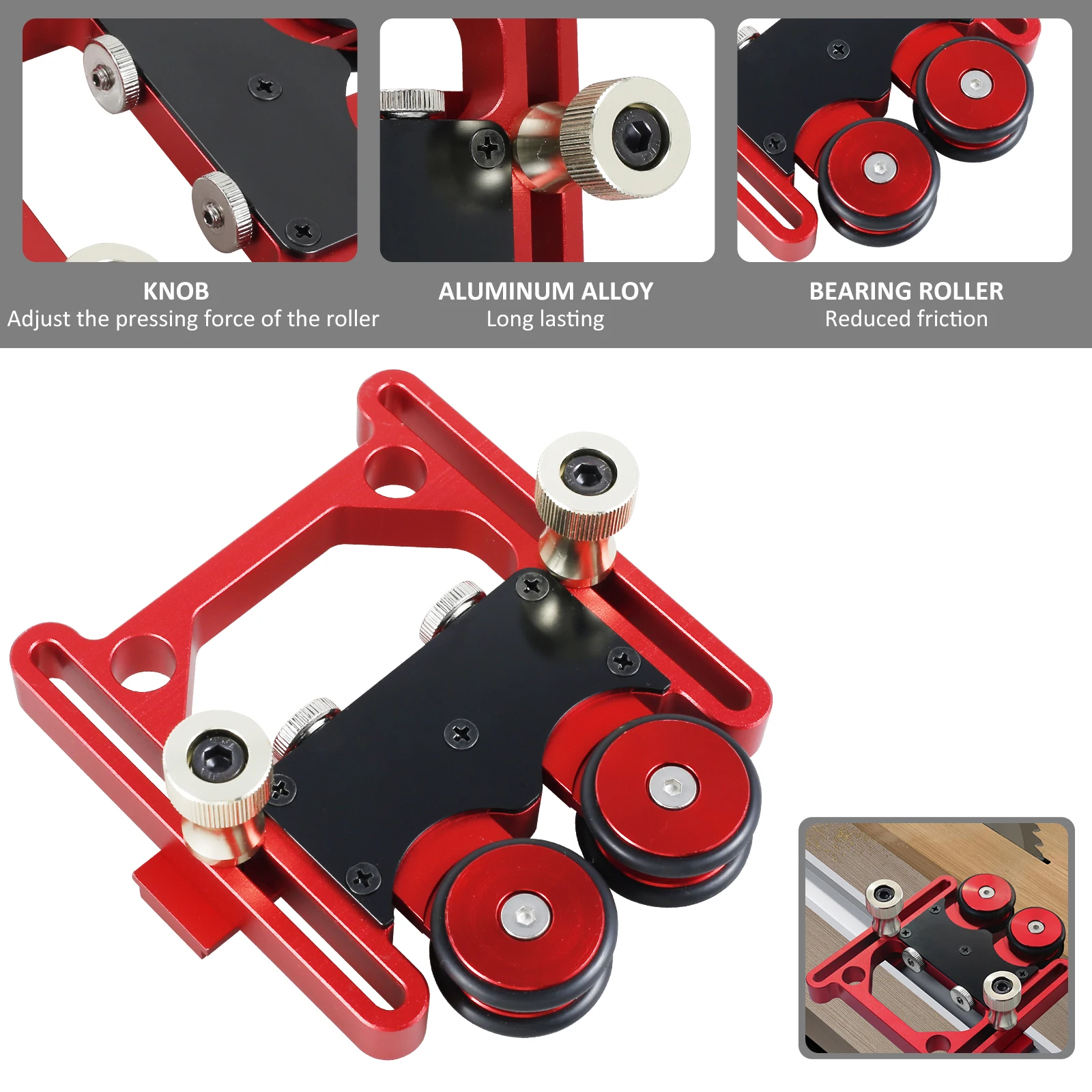 Stock Guide Roller Aluminum Alloy One-Way Table Saw Feeding Guide Roller Adjustable Featherboard Anti-Rebound Feather Board