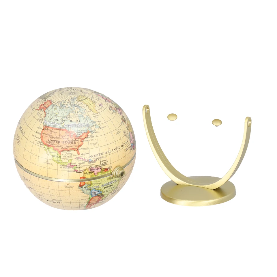TOPGLOBE 14cm Globo Antiguo - Mapa en Inglés - Decoración de Escritorio Educativa/Geográfica - Globo Terráqueo Con una Base de Metal - Mapa Moderno Con Color Antiguo