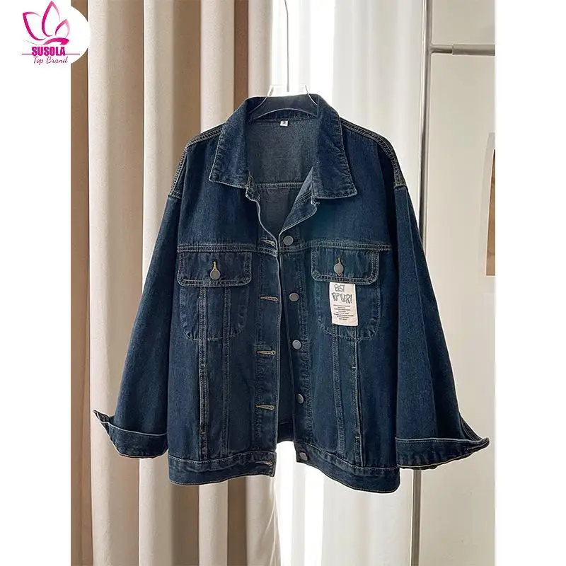 

SUSOLA Lady Spring Autumn Vintage Oversize Denim Jacket Women Clothes Korean Bomber Coat Female Casual Trend Loose Jeans Outwear