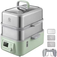 BUYDEEM G563-A501 Electric Food Steamer for Cooking, 2 Tire Stainless Steel Steamer with Slow Cook Mode, 1500W, 10-Quart, Green 1