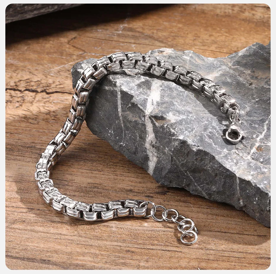 Vnox 5,3 mm runde Box-Kettenarmbänder für Männer und Jungen, verstellbares Rolo-Links-Armband aus Edelstahl, einfacher Metallschmuck – Detail 6