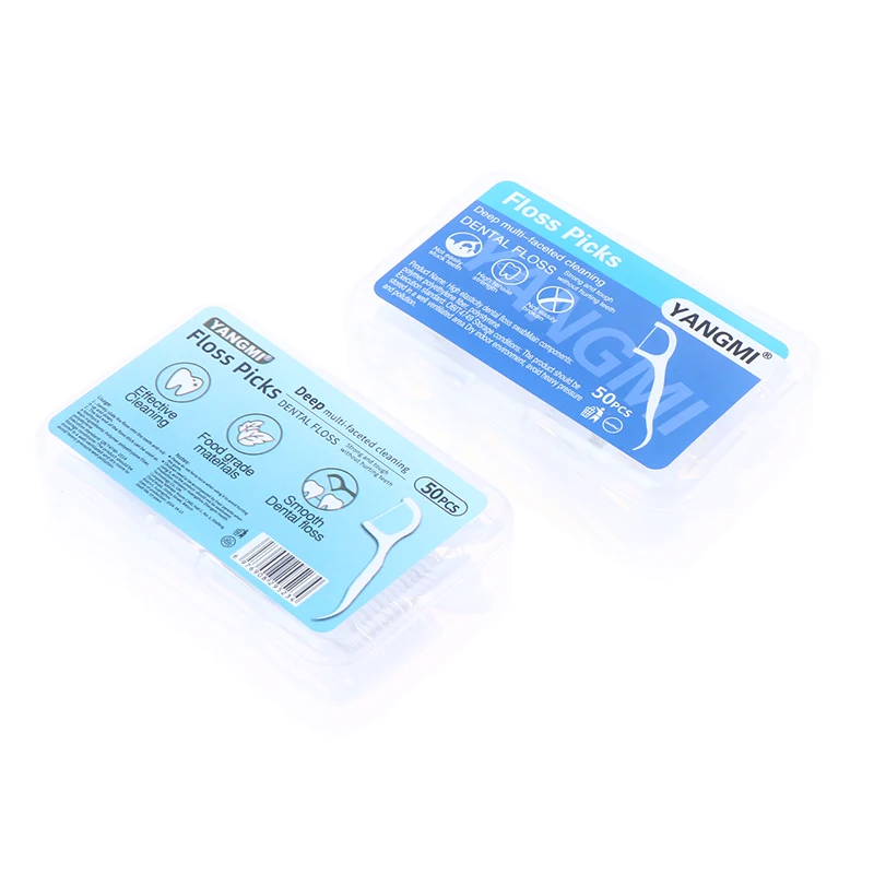 50pcs Portable Disposable Dental Floss Plastic Toothpick High-tension Dental Floss Stick Dental Box Oral Care