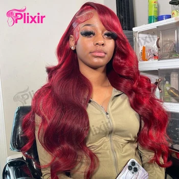 Body Wave Burgundy 13x6 Hd Lace Frontal Human Hair Wig 99j Red Colored Human Hair Wigs 30 36 Inch 13x4 Lace Front Human Hair Wig 1