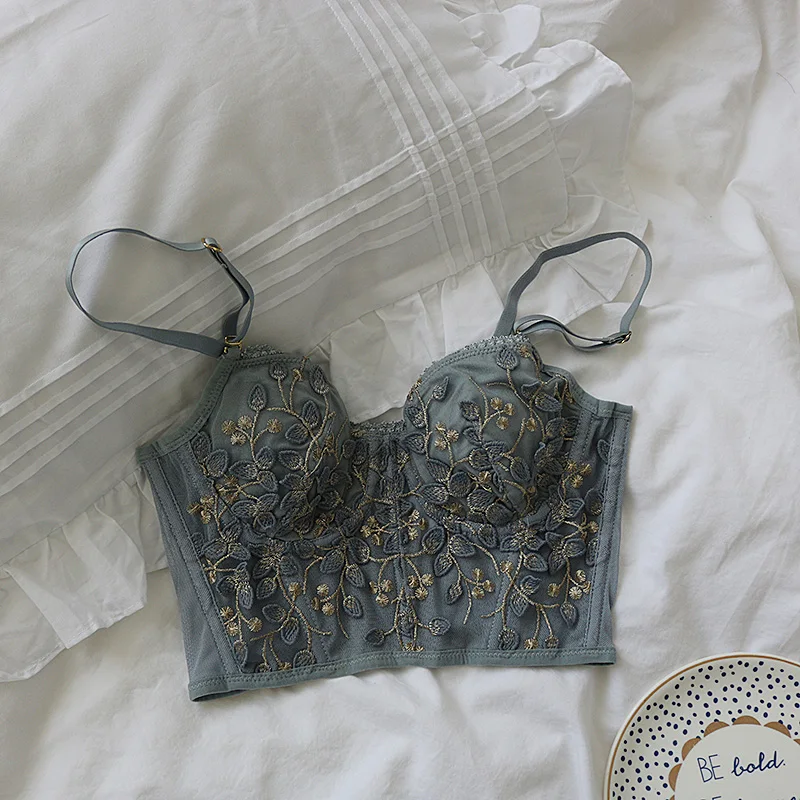 Three-dimensional embroidered bra sexy lace fish bone corset widened breasted with steel ring 2/1 half cup bralette underwear 5