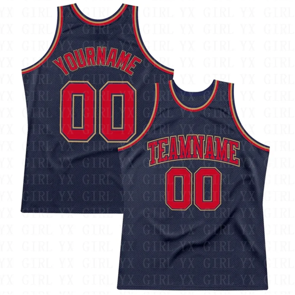 

Custom Navy Red-Old Gold Authentic Throwback Basketball Jersey Tank Tops Men Jersey Personlized Sew Team Unisex Top
