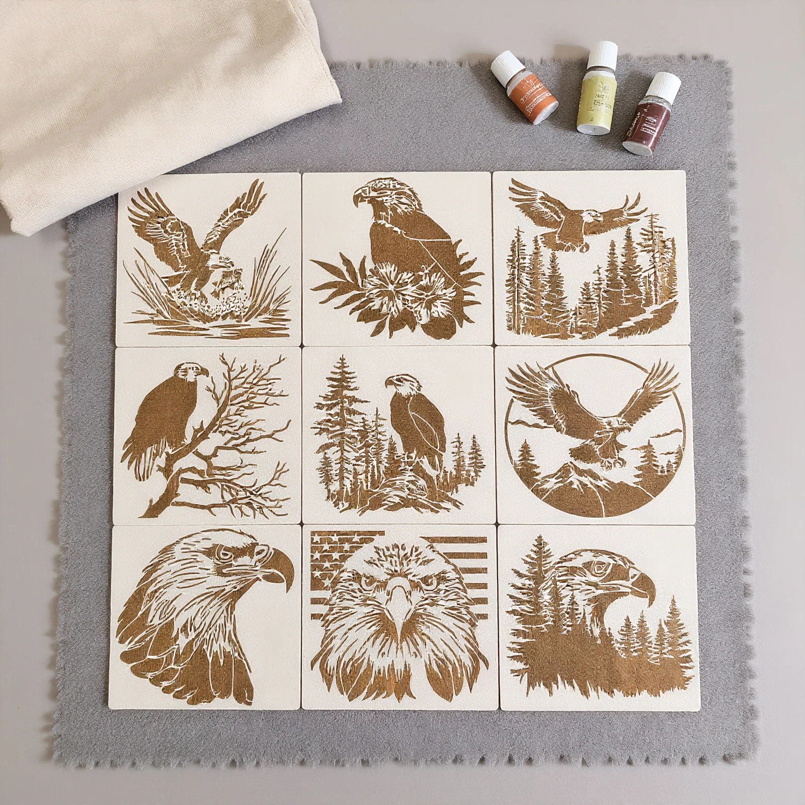 9개의 무모한 독수리 스텐실 템플릿 30 X 30cm 동물 스텐실 DIY 페인팅 템플릿 (나무, 유리, 벽, 돌, 직물, 캔버스용)