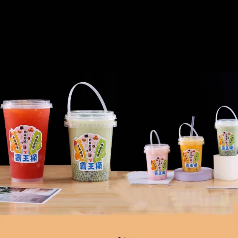 Disposable Milk Tea Beverage Bucket 700ml Sealed Covered Portable Fruit Tea Bucket 500ml Ice Powder Plastic Packaging bowl Box