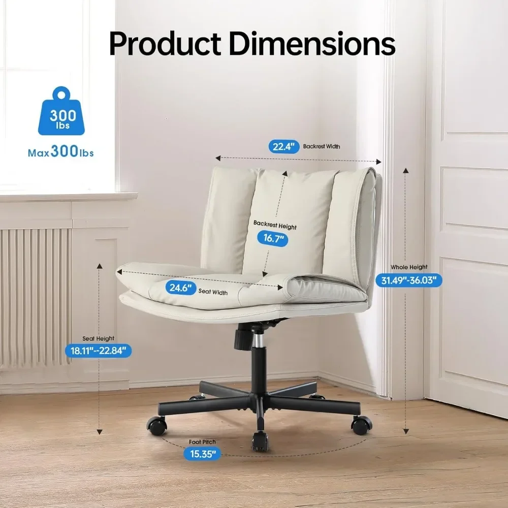 Criss Cross Chair with Wheels, Armless Cross Legged Office Chair, Comfy PU-Leather Desk Chair, Modern Swivel Height Adjus 5