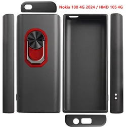 High Back Finger Ring Soft TPU Silicone Phone Case Cover - Nokia 108 4G 2024 (Black TPU C Red)