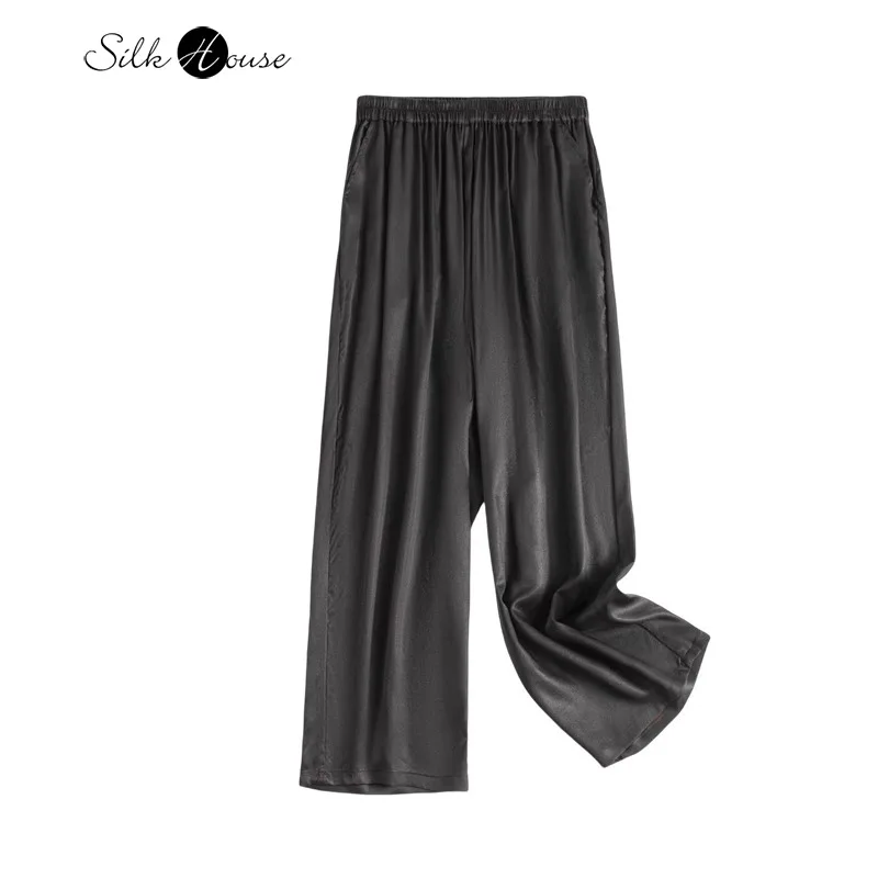 35MM Heavyweight Old Material 100% Natural Mulberry Silk Fragrant Cloud Yarn High Grade Comfortable Cool Casual Cropped Pants