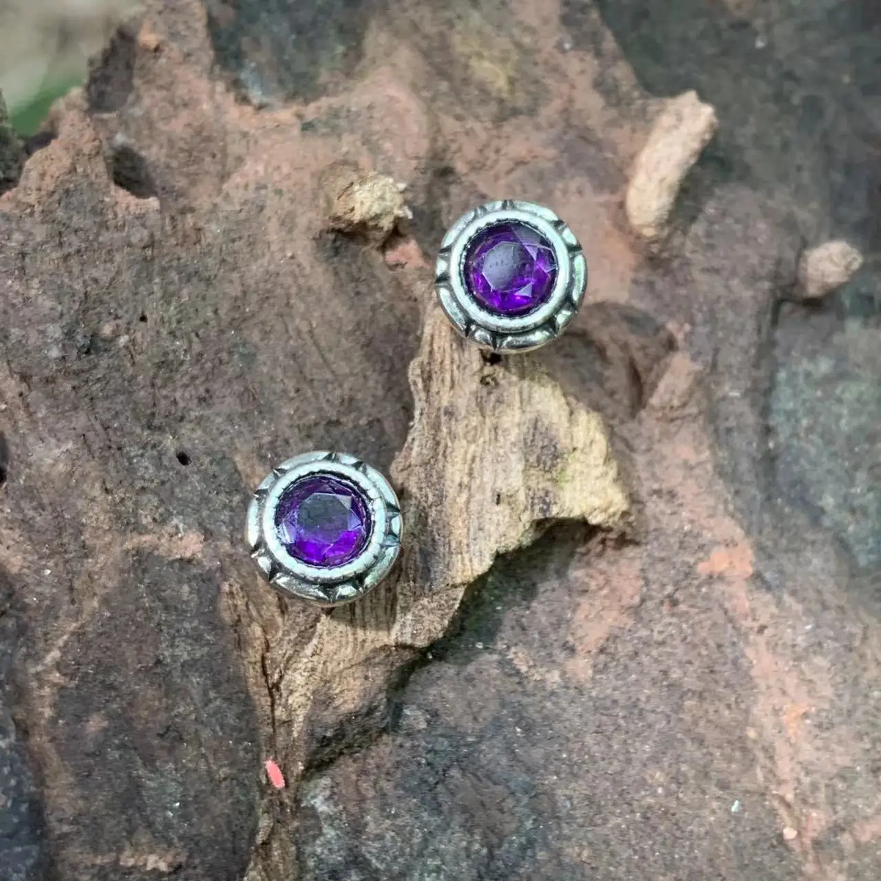 Natural Amethyst 925 Sterling Silver Stud Earrings For Women Jewelry Gift Simple  Jewelry Green
