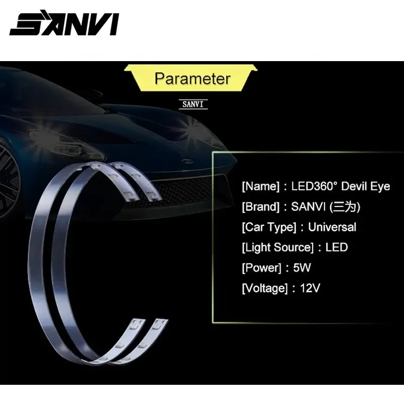 LED Devil Eye 360° Demon Eyes for Headlight Projector Lens Retrofit Kit