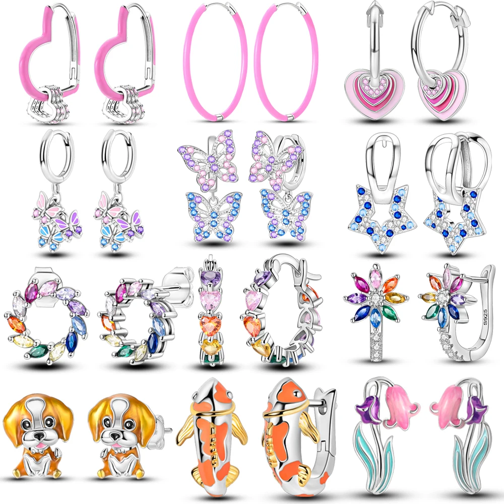 Silver Hoop Earrings Silver Needle Earrings Silver Stud Earrings Silver Earrings Heart Hoop Earrings Studded Earrings Silver Dangle Earrings Heart Earrings Hoop Earrings Crystal Ear Studs Womens Earrings 925 Silver Pink Heart Shape Butterfly Colorful Zircon Earrings Jewelry Gift For Women Girl Party Engagement