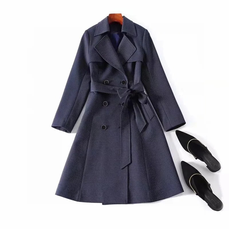 

4xl 3xl 2xl size Coat Outerwear 2022 Autumn Winter Style Women Turn-down Collar Adjustable Belt Deco Long Sleeve Grey Overcoat