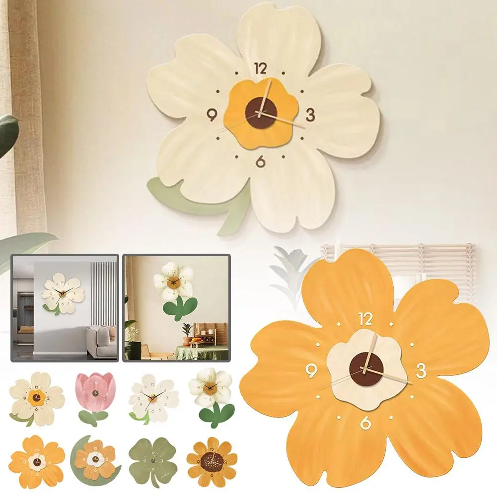 

1PCS Pink Tulip Flower Shape Slient Wall Clock Wooden Room Cartoon Kids Gift Living Home Fashion Watches Creativity Decor R5I0