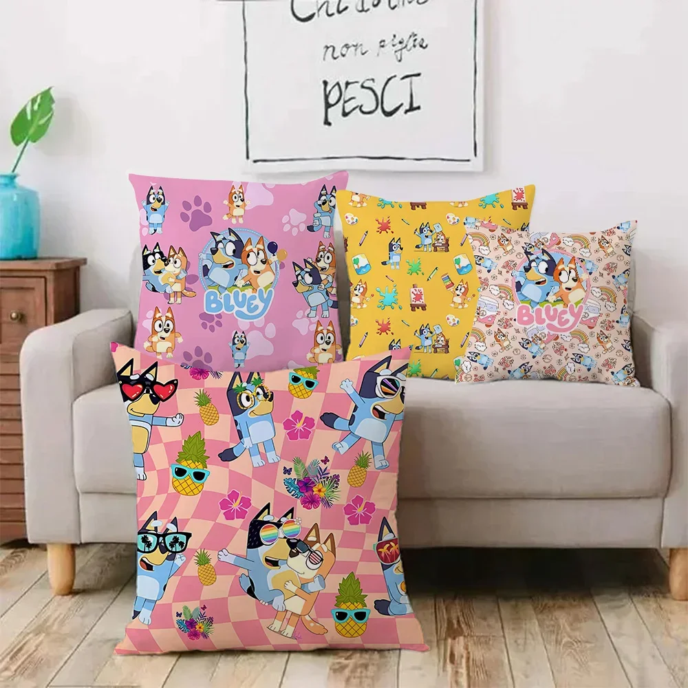 Cartoon B-Blueys Bandit-Chilli Pillow Covers Cartoon Sofa Decorative Home Double-sided Printing Short Plush Cute Cushion Cover