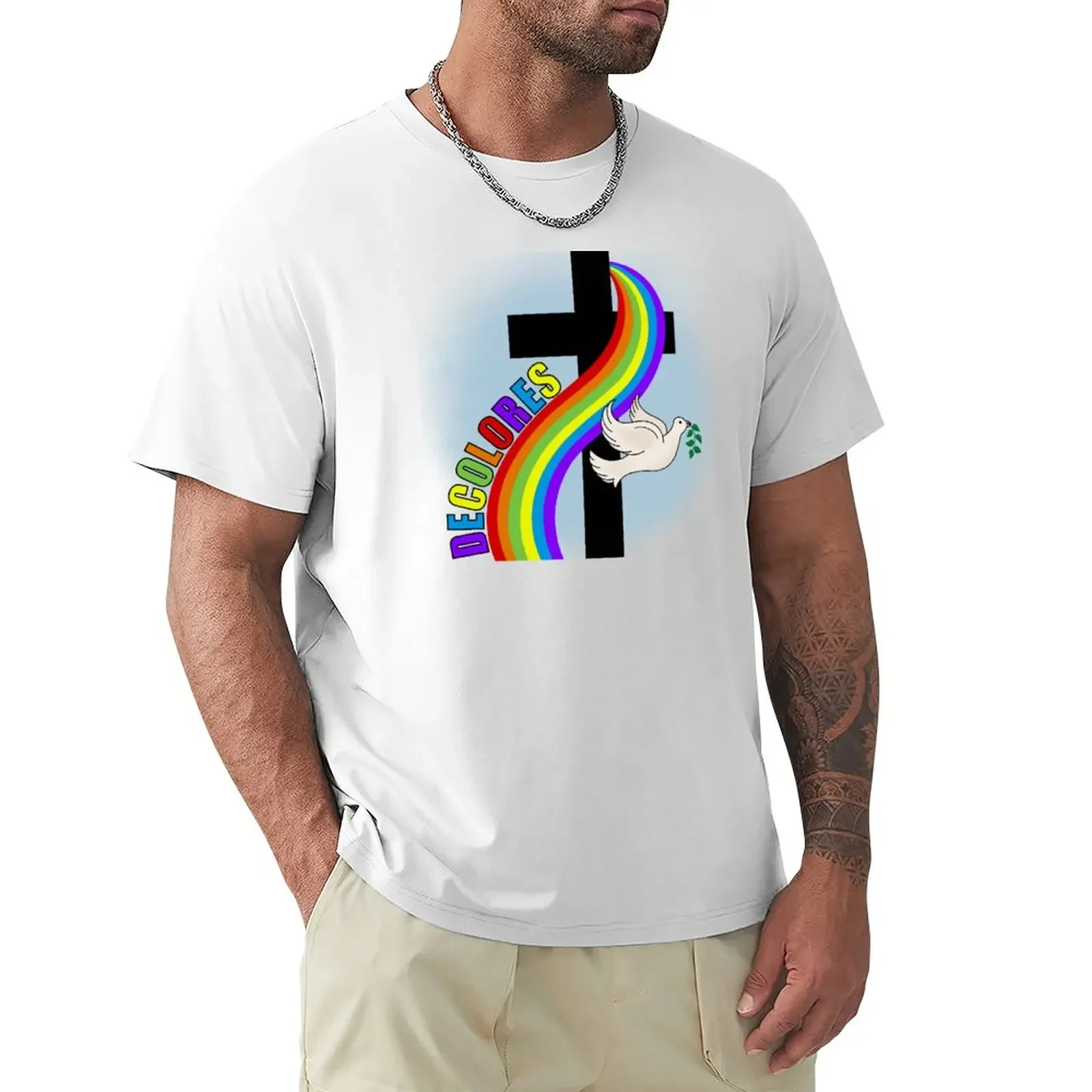 

DeColores Cursillo Rainbow With Cross and Peace Dove (White) T-Shirt plus sizes shirts graphic tees tshirts for men