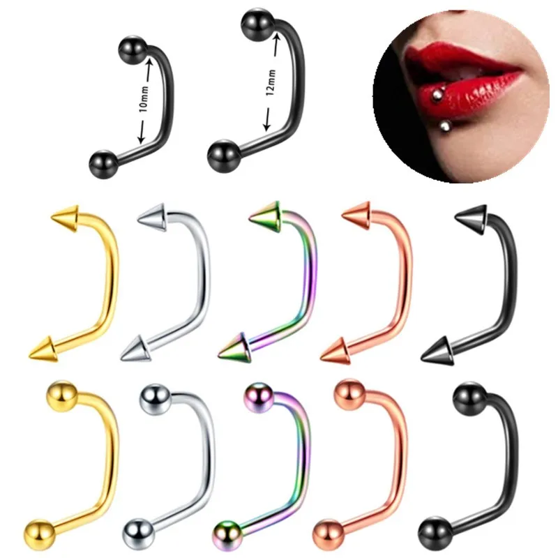 1PCS Stainless Steel Lippy Loop Larbet Ring 16G Lip Piercing Hoop Jewelry Stud Piercing Ball Cone U Shaped Lip Rings Labret Hoop