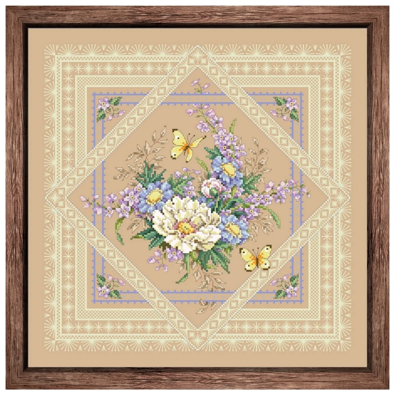 Flowers And Lace Cross Stitch Kit Butterfly Cotton Thread 18ct 14ct 11ct Linen Flaxen Canvas Stitching Embroidery DIY Cross Stitch Kit