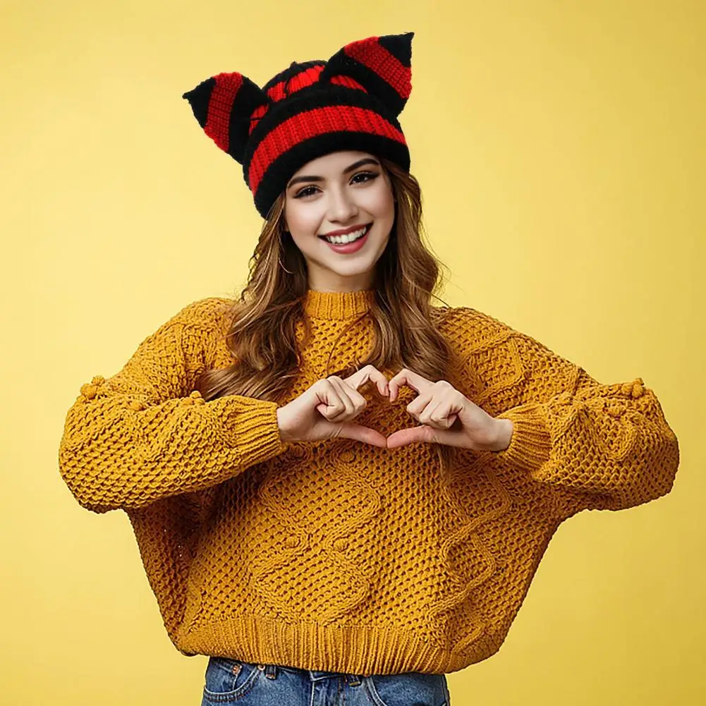 Women Hat Demon Ear Winter Hat for Thick Knitted Beanie with Anti-slip Design for Weather Outdoor