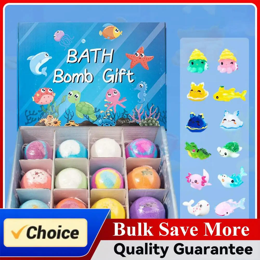 Ocean Delight Bath Bomb Gift Set - 12 Handcrafted Bubble Balls with Surprise Sea Animal Toys Inside
