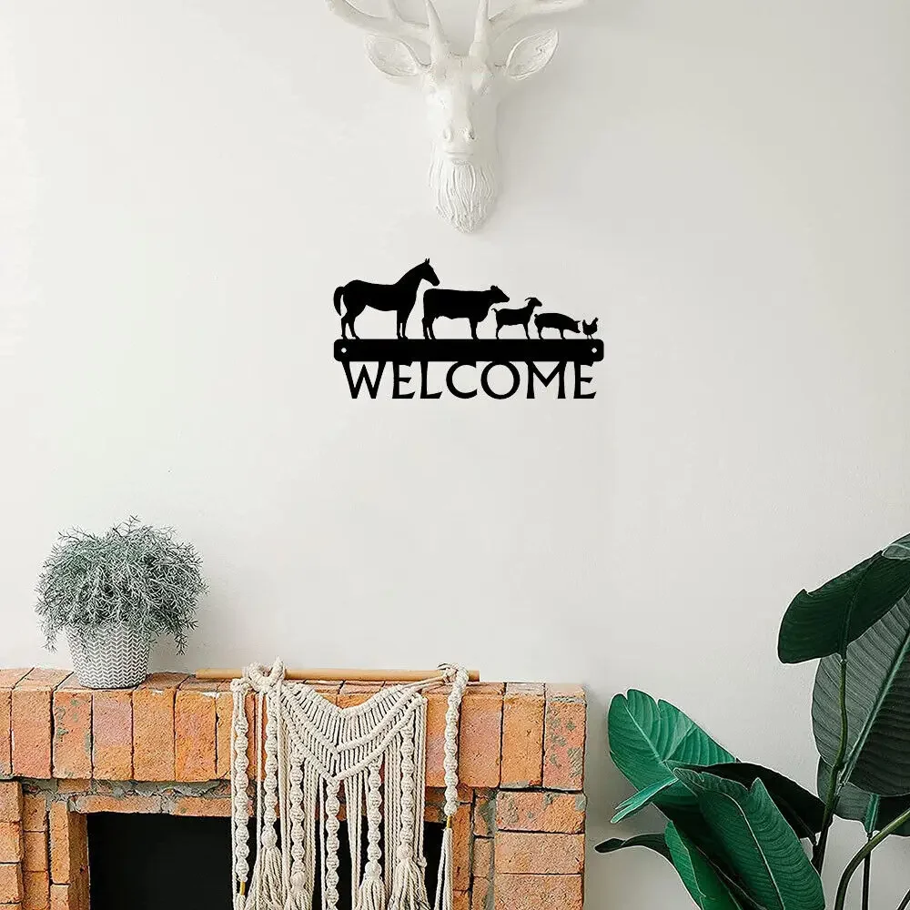 

12 inch Wide Metal Wall Art, Farm Animals Welcome Sign Home Indoor And Outdoor Decoration