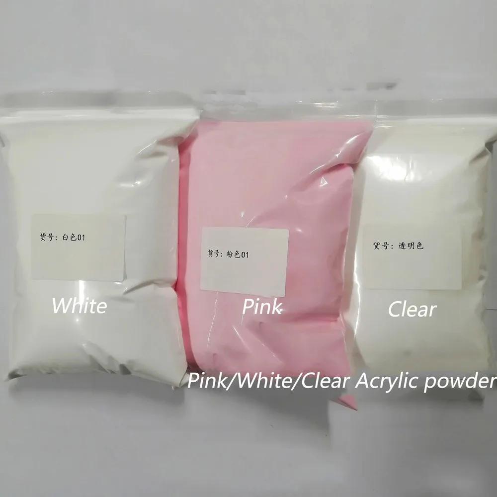 3Bag (1Bag=100g) PINK WHITE CLEAR Acrylic Powder 3 Colors Acrylic Nude Nail Carving Powders for Extension Dipping Crystal Powder