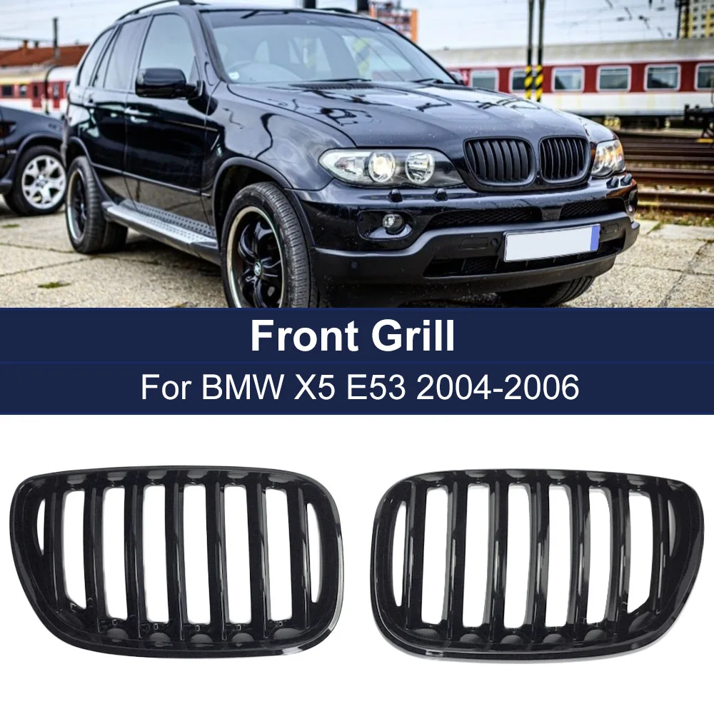 

Front Hood LH RH Kidney Grille Replacement Grill for BMW E53 X5 LCI 2004 2005 2006 High Quality Gloss Black 1 Slat Racing Grills