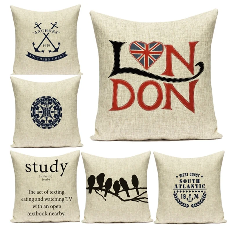 

Anchor Cushion Cover Monogram Printed Geometric Linen Vintage 40x40cm Pillowcase Modern Letter Printing Sofa Decor Gift G197