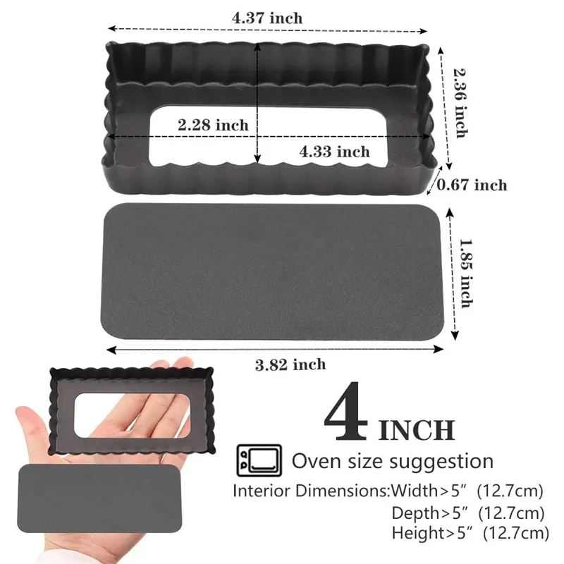 6Pcs Mini Tart Pan Set Rectangular Non-Stick 4 Inch Quiche Pan Loose Removable Bottom Tart Pan Pie Pizza Cake Mold Bakeware