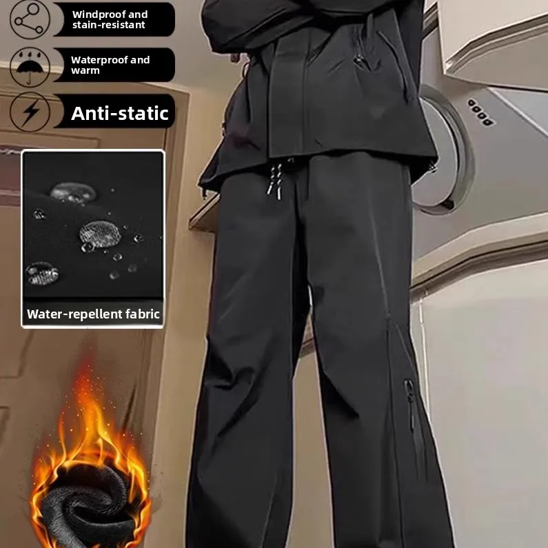 Men's Thiened Fce Lined Straight Leg Casual Pants for Autumn Winter Wear Resistant Dirt Proof Ideal for Construction Wor...