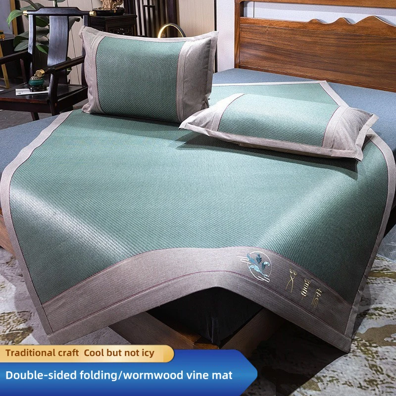 Summer mosquito repellent mugwort vine mat, foldable ice silk cooling mat, summer cool soft mat mattress, single and double mats