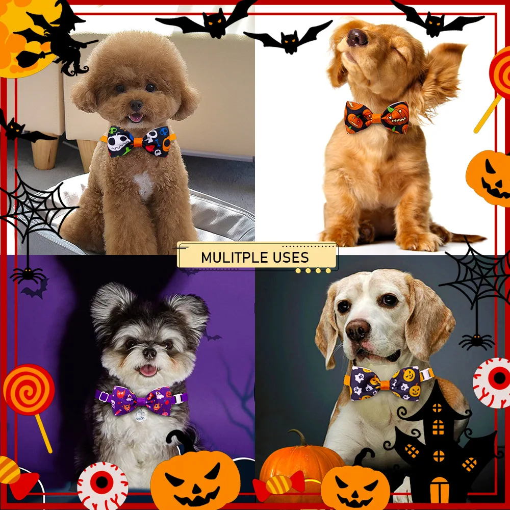 1pcs Halloween Dog Bowties Accessories Pumpkin Ghost Pet Cat Dog Bowtie Ties Puppy Dog Bowtie Collar Pet Holiday Supplies