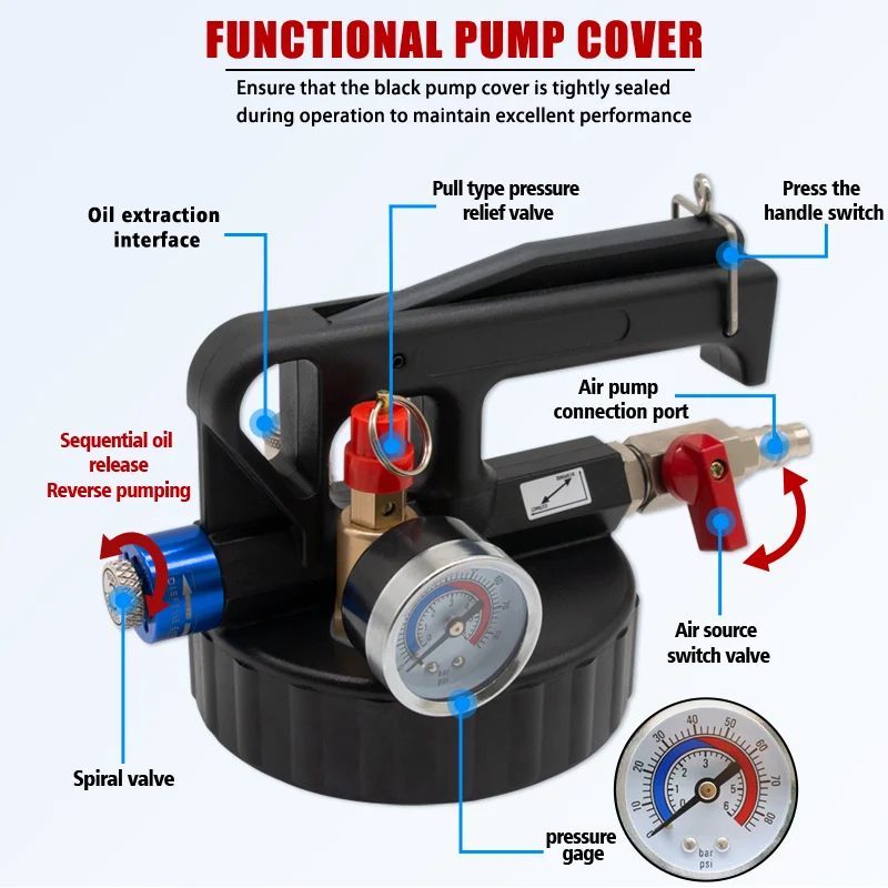FreeTec 6 Liters Oil and Liquid Extractor Pneumatic Transmission Oil Pump Oil Filling Device, with 14-Piece ATF Adapter 6 Liter